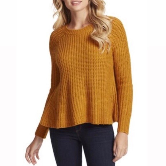 Jessica Simpson Sweater Aria Flounce Hem Rib Buckthorn Brown, Size M, New w/Tag - Picture 1 of 5